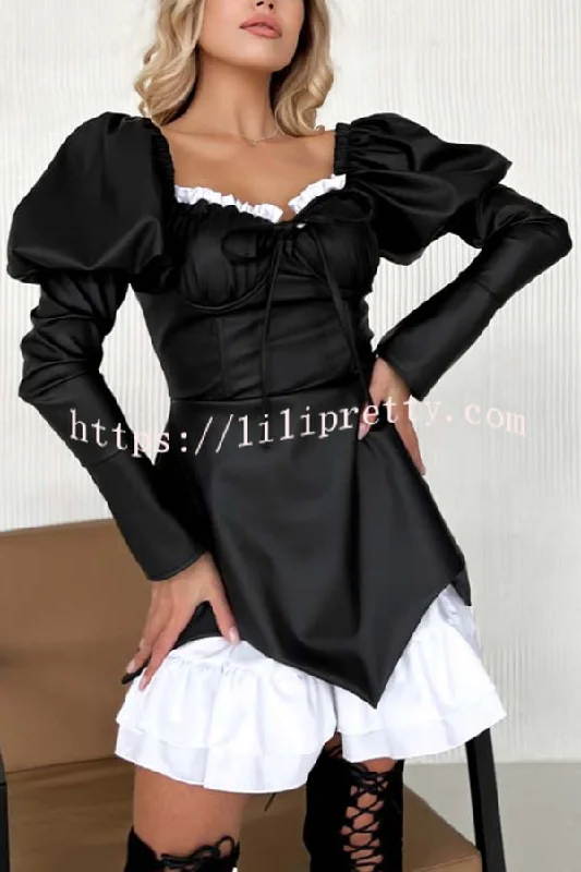 Fashionable Contrast Color Square Neck Long Sleeve Ruffle Hem Mini Dress Fashionable Mini Dress with Frills Fashionable Contrast Color Square Neck Long Sleeve Ruffle Hem Mini Dress Fashionable Mini Dress with Frills