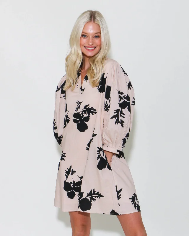 Floral 3/4 Sleeve Mini Dress in Ecru Stylish Button-Down Mini Dress