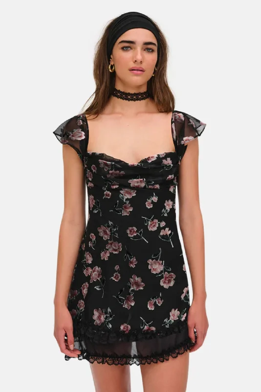 Aigrette Mini Dress Black Elegant Mini Dress with Ruffles