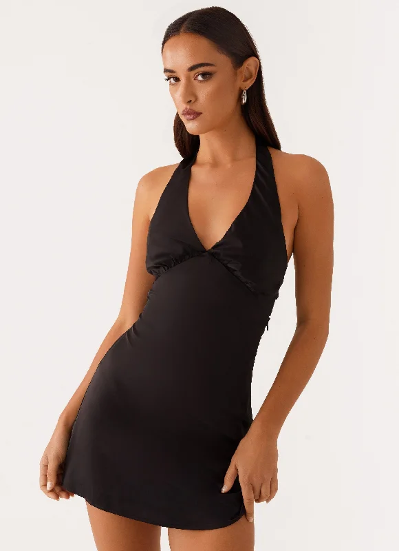 Heavy Hearted Mini Dress - Black Elegant Satin Lace Mini Dress