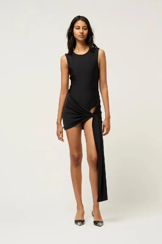 HYBRID TANK MINI DRESS-BLACK Cozy Knit Mini Dress