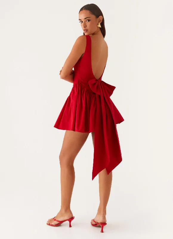 Invited Mini Dress - Red Cozy Cowl Neck Mini Dress