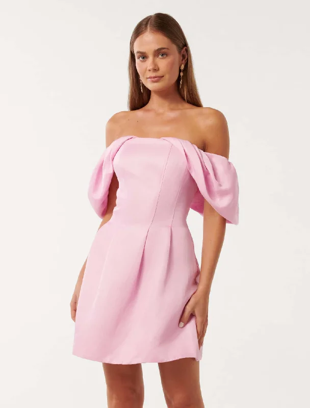 Jacquie Off Shoulder Mini Dress Trendy Denim Mini Dress