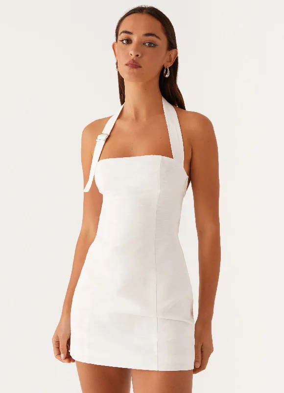 Julianna Linen Mini Dress - White Trendy Mesh Mini Dress