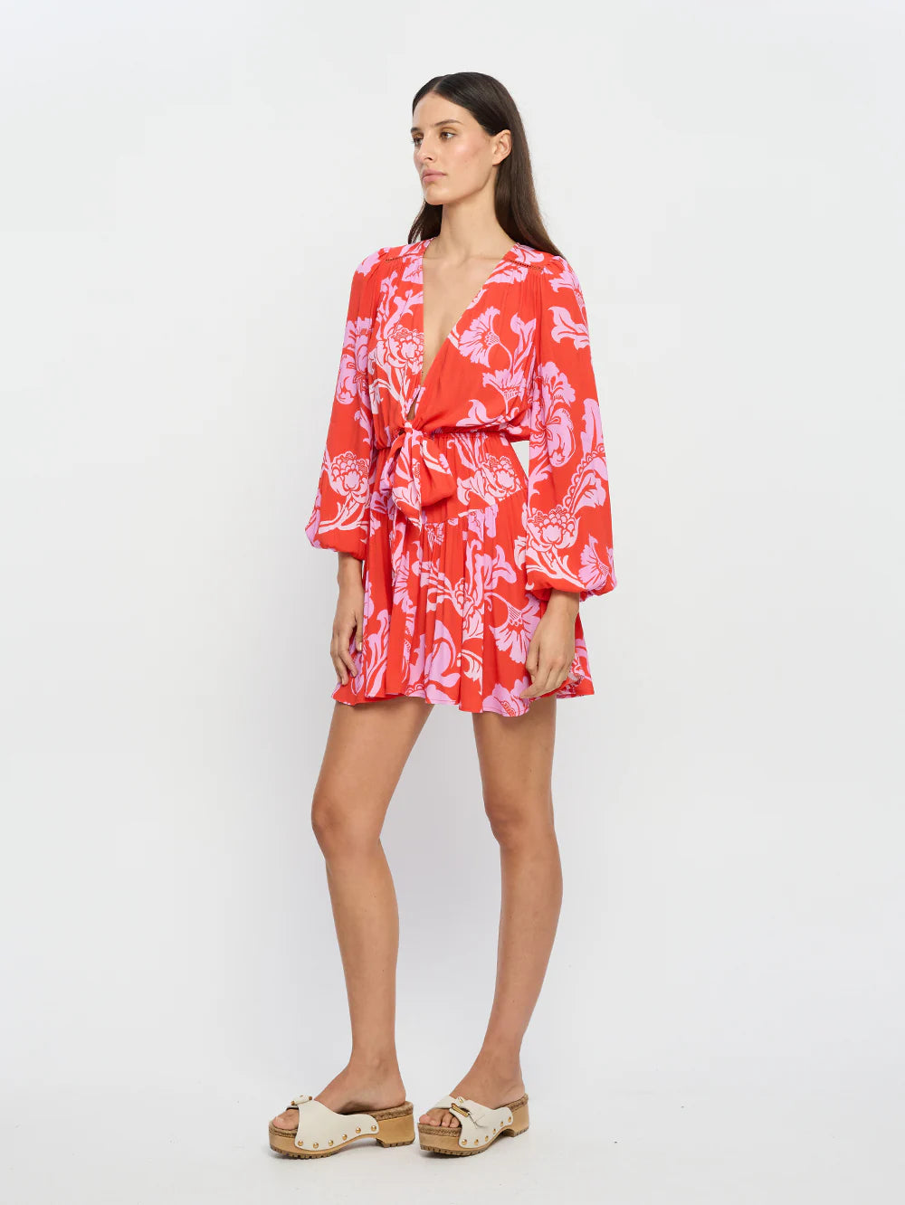 Kivari Olina Tie Front Mini Dress Comfortable Boho Mini Dress