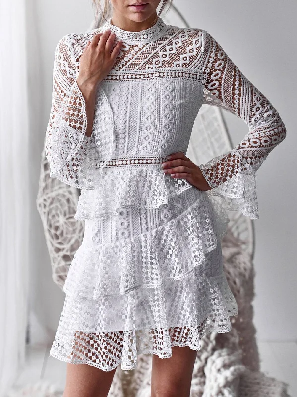 Lace Ruffled Mini Dress Comfortable Linen Mini Dress
