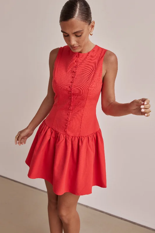 Lysandra Mini Dress (Red) Fashionable Pleated Mini Dress