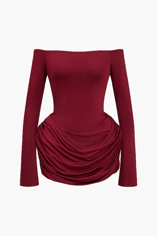 Ruched Off Shoulder Mini Dress Comfortable Smocked Mini Dress