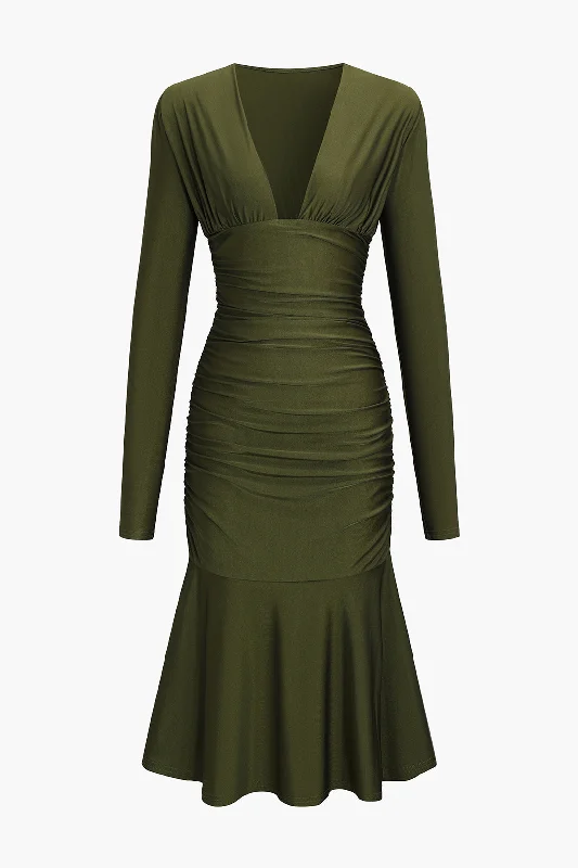 V-Neck Long Sleeve Mini Dress Cozy A-Line Mini Dress