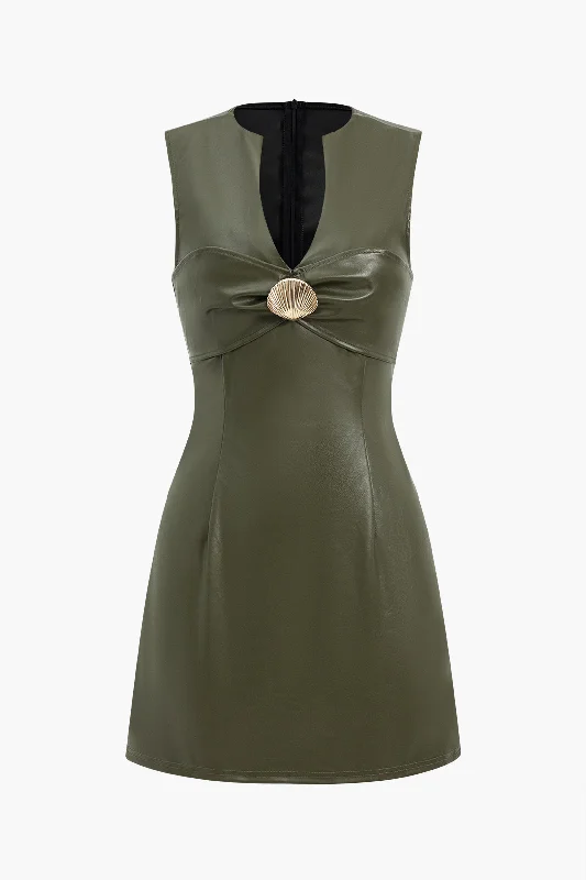 Faux Leather Sleeveless Mini Dress Fashionable Summer Mini Dress