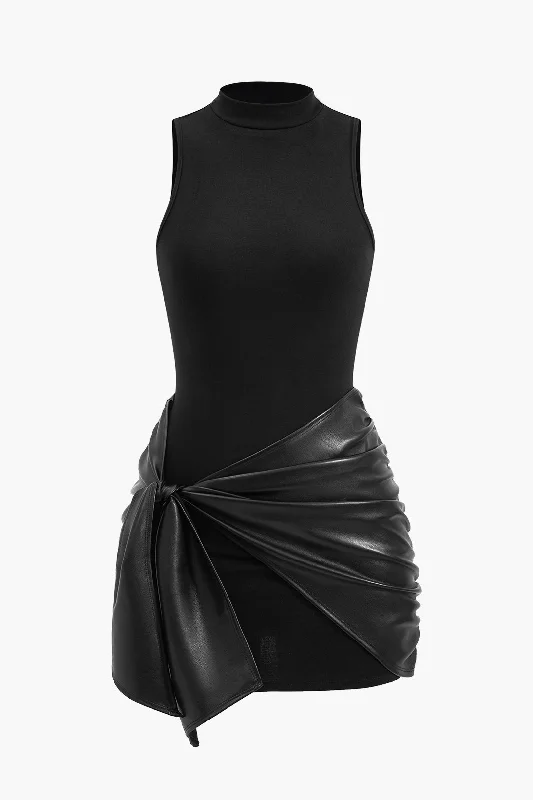 Tie Front Sleeveless Mini Dress Elegant Silk Mini Dress