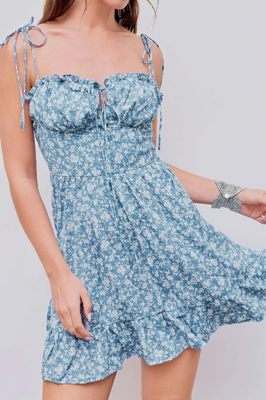 Floral Print Sleeveless Tie-Up Mini Dress Cozy Ruched Mini Dress