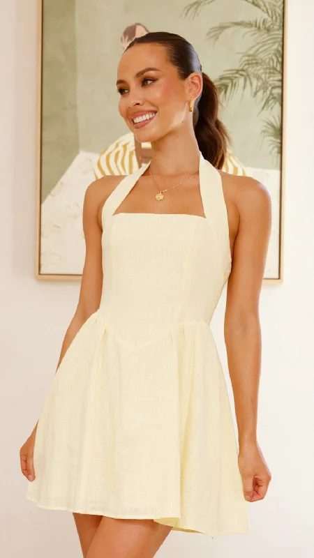 Peyton Mini Dress - Yellow Elegant Vintage Mini Dress