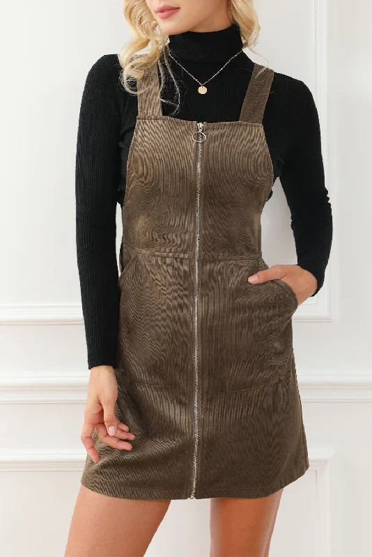 Pocketed Zip Up Wide Strap Mini Dress Stylish Short-Sleeve Mini Dress