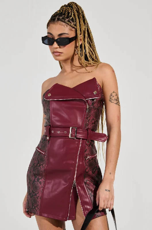 POSTING AND GHOSTING SNAKE PU MINI DRESS Comfortable Shift Mini Dress