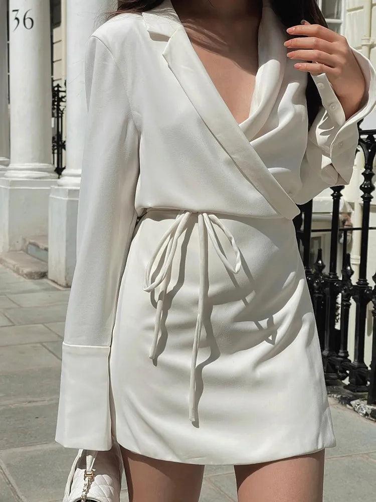 Satin V-neck Wrap Mini Dress Stylish Sweetheart Mini Dress