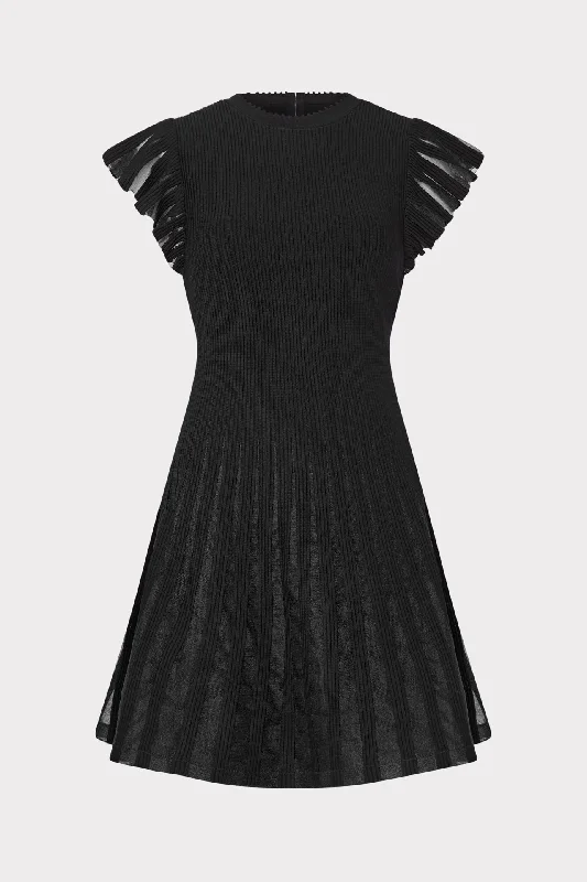 Sheer Flutter Sleeve Knit Mini Dress Stylish Ribbed Mini Dress
