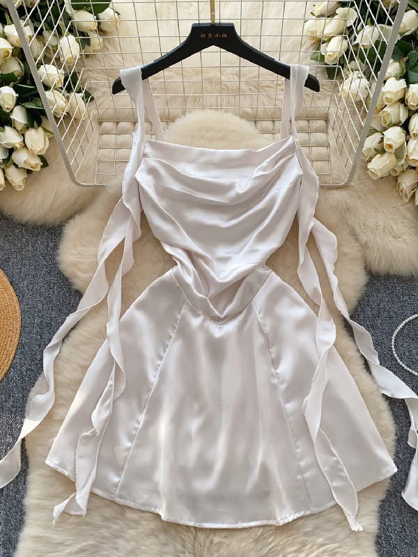 Soft Beige Ruffles Ruched Short Mini Dress Trendy Denim Mini Dress