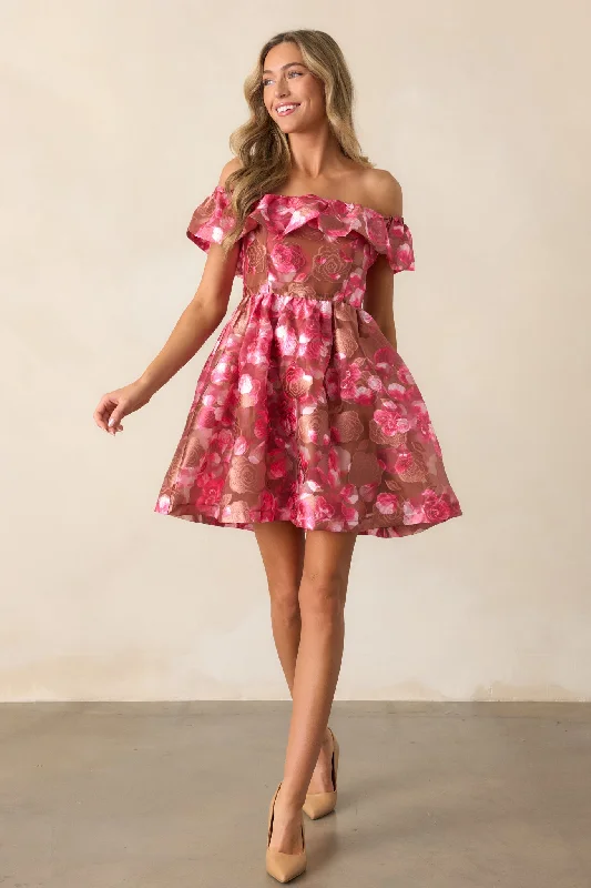 Someone To Love Camel Jacquard Mini Dress Classic Floral Mini Dress
