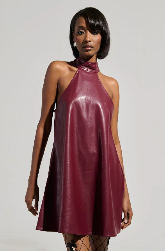 TAKE IT EASY PU MINI DRESS IN BURGUNDY Cozy Cotton Mini Dress