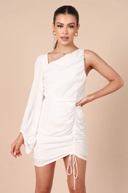 Toira One Shoulder Gathered Mini Dress - White Fashionable Lace Mini Dress