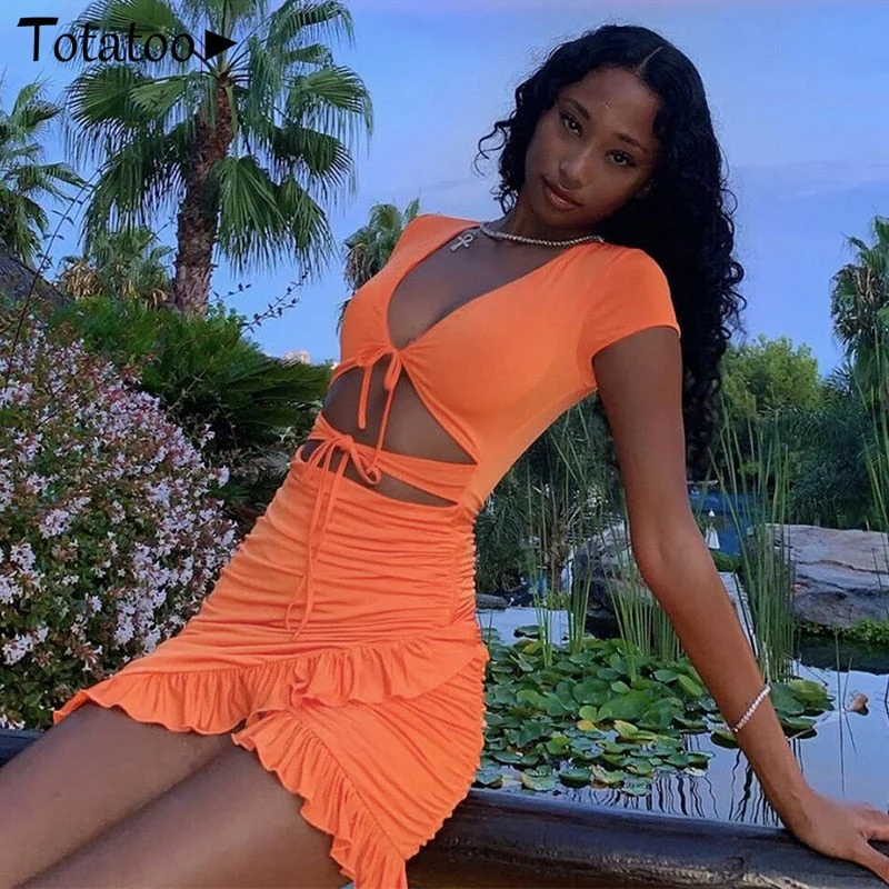 Totatoop Lace Up V Neck Ruched Bodycon Mini Dress Women 2020 Summer Hollow Out Ruffles Sundress Beachwear Vestidos Classic Casual Mini Dress Totatoop Lace Up V Neck Ruched Bodycon Mini Dress Women 2020 Summer Hollow Out Ruffles Sundress Beachwear Vestidos Classic Casual Mini Dress