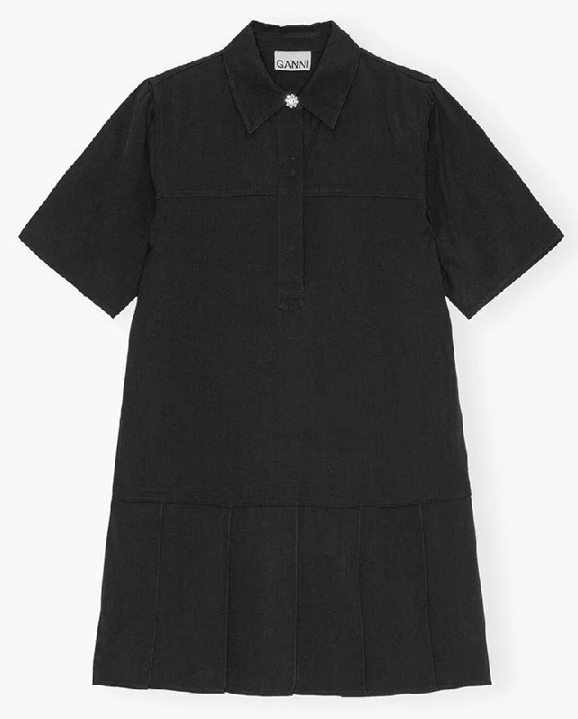 Viscose Twill Mini Dress BLACK Trendy Crossover Mini Dress