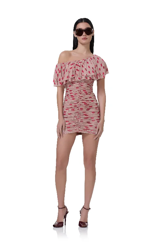 Vivian Mini Dress - Almond Kiss Trendy Off-Shoulder Dress Mini