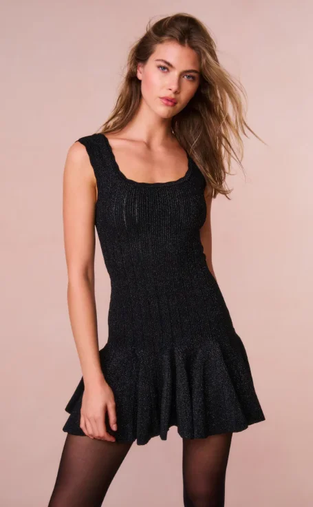 Maryanne Metallic Knit Mini Dress Elegant Lace-Up Mini Dress
