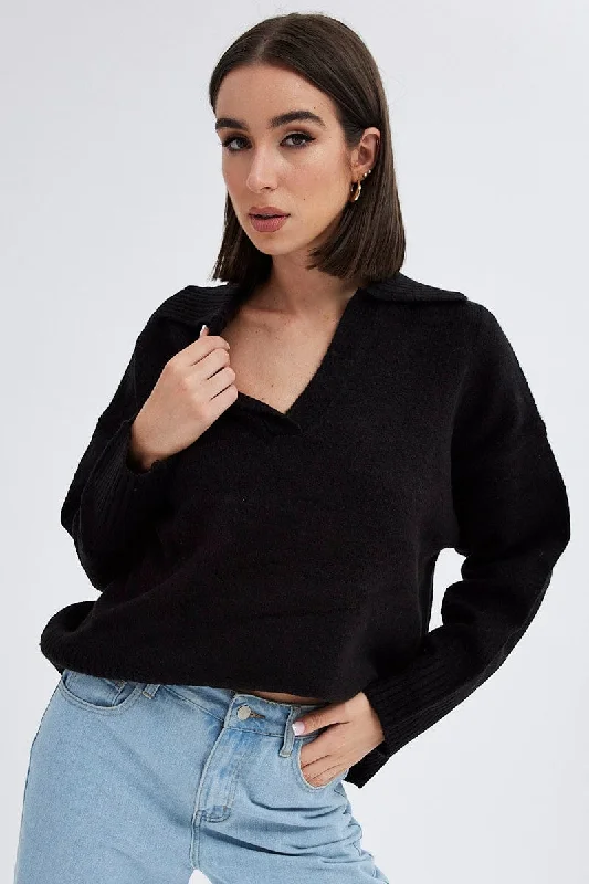 Black Collar Knit Jumper Stripe Lightweight Heavyweight Midweight