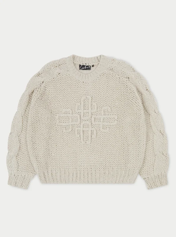 EMBLEM OVERSIZED KNIT JUMPER - STONE Sequined Glittery Shiny