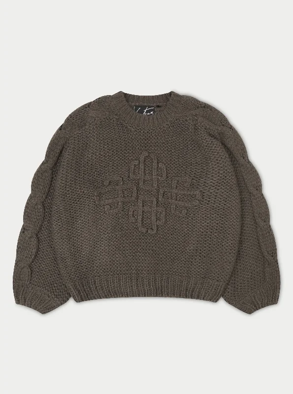 EMBLEM OVERSIZED KNIT JUMPER - COCOA Handmade Hand-knitted Hand-woven