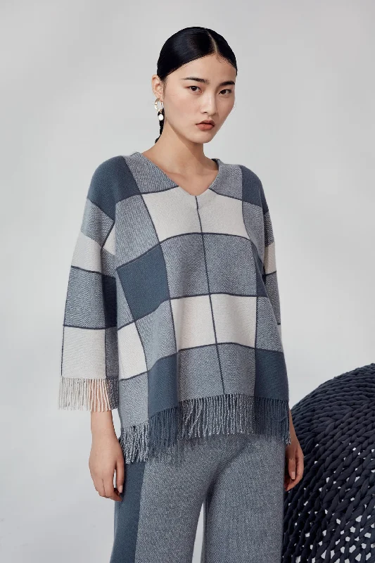 Extra thick check-pattern 100% jumper Oversized Loose Flowy