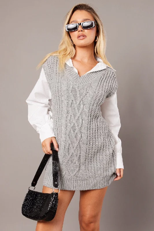 Grey Knit Top Jumper Embroidered Appliqued Beaded