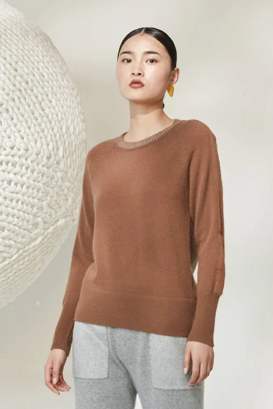 Joint stitch round neck 100% cashmere jumper Bright Pastel Dark
