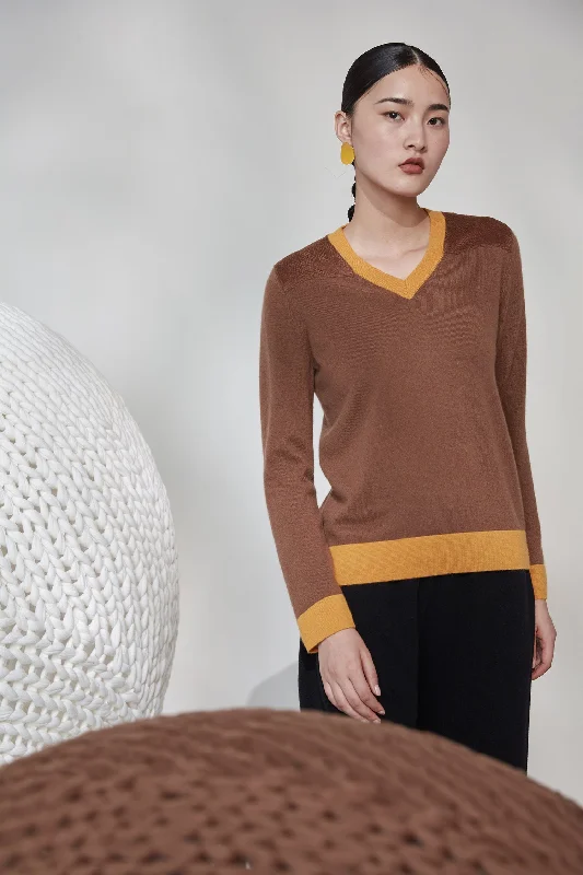 Joint stitch V-neck 100% cashmere jumper Iron Safe Non-Iron Wrinkle Free