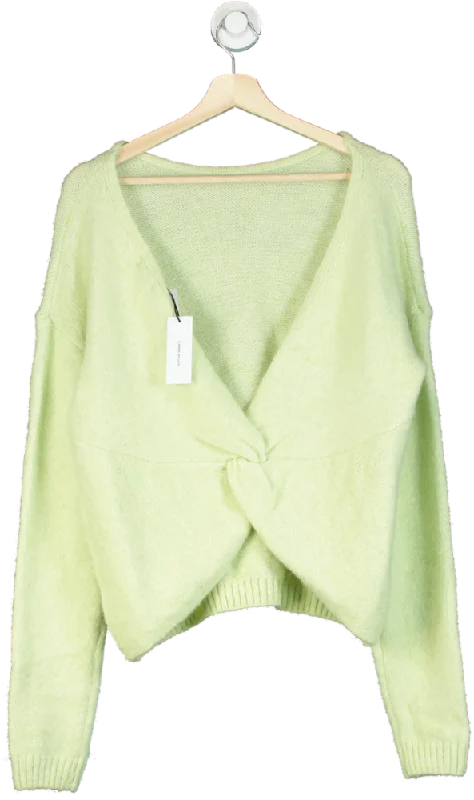 Karen Millen Soft Green Wool Blend Twist back Jumper UK XS Cable Knit Ribbed Knit Lace Knit