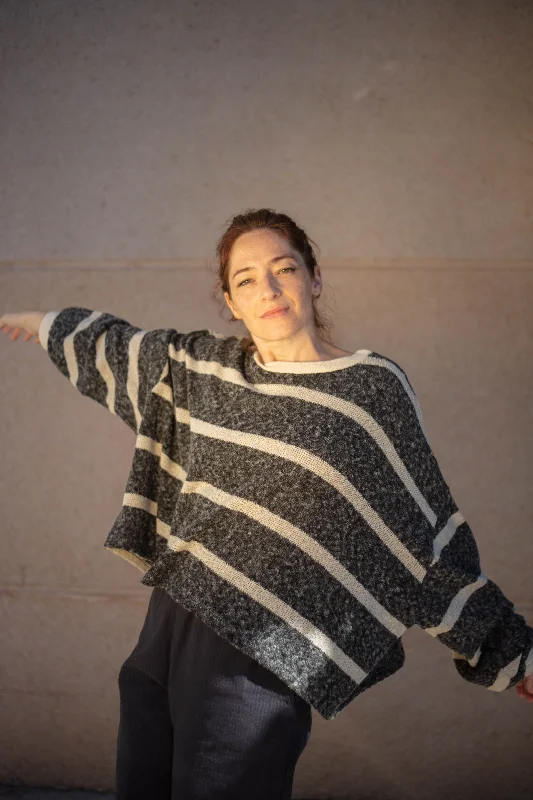 Knitted Jumper Bree - Antra Stripes Open Front Closed Front Wrap Front