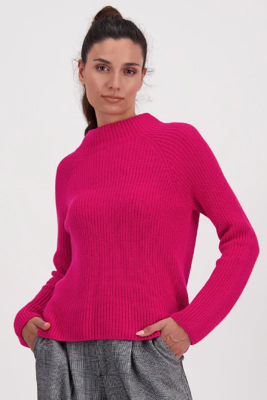 Monari 807149 Dragon Fruit Pink Stand Up Collar Jumper Terry Terry Cloth Terry Knit