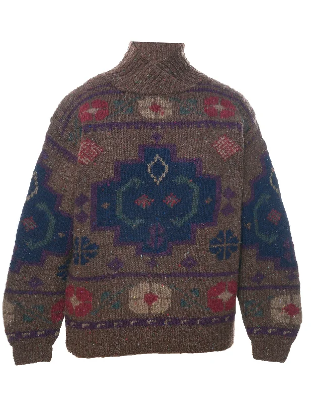 Multi-colour Jumper - M Herringbone Houndstooth Plaid