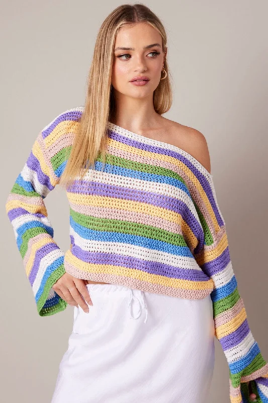 Multi Stripe Knit Jumper Faux Fur Fabric Real Fur Fabric Shearling Fabric