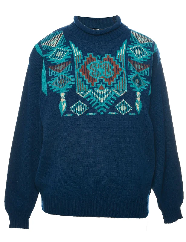 Navy Jumper - M Open Front Closed Front Wrap Front