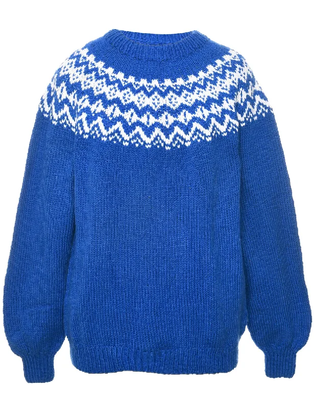 Nordic Blue Jumper - XXL Zippered Front Buttoned Front Snap Front
