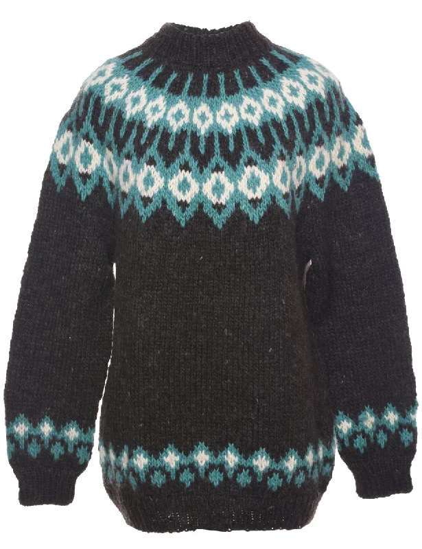 Nordic Dark Grey Jumper - L Boat Neck Shawl Collar Notched Collar