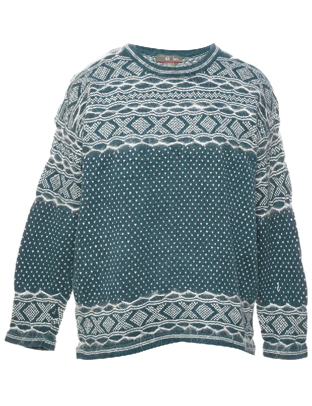 Nordic Green Jumper - L Zippered Buttoned Snapped