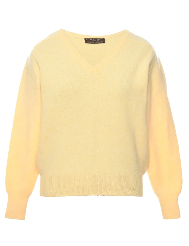 Pale Yellow Jumper - L Chenille Blend Fleece Blend Nylon Blend