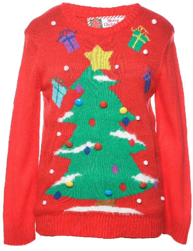 Red Christmas Jumper - S Silk Blend Satin Velvet