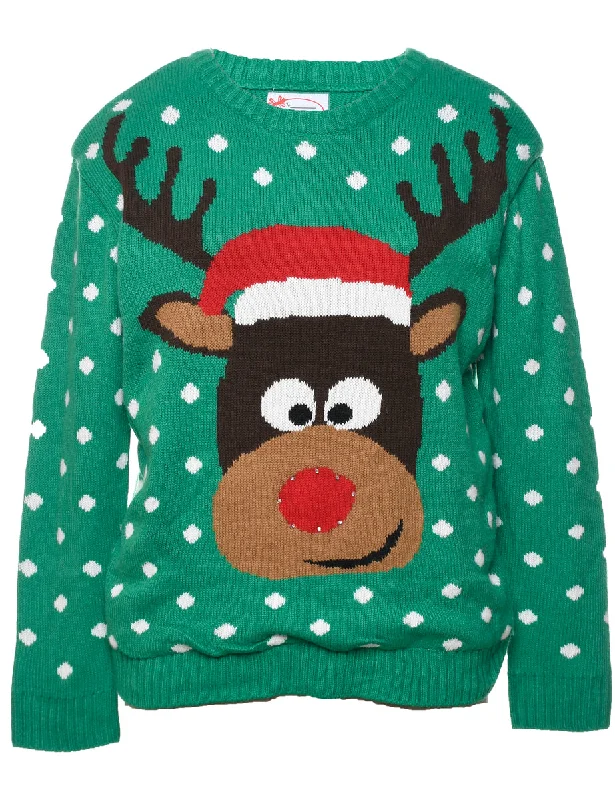 Reindeer Christmas Jumper - M High Neck Crew Neck V-Neck