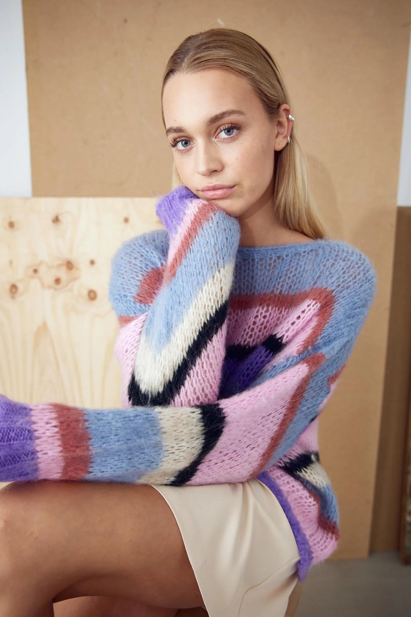 Rona Knit Jumper Mix Stripe Long Sweater Short Sweater Cropped Sweater