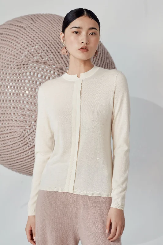 Round neck 100% worsted-cashmere jumper Solid Color Striped Floral Print